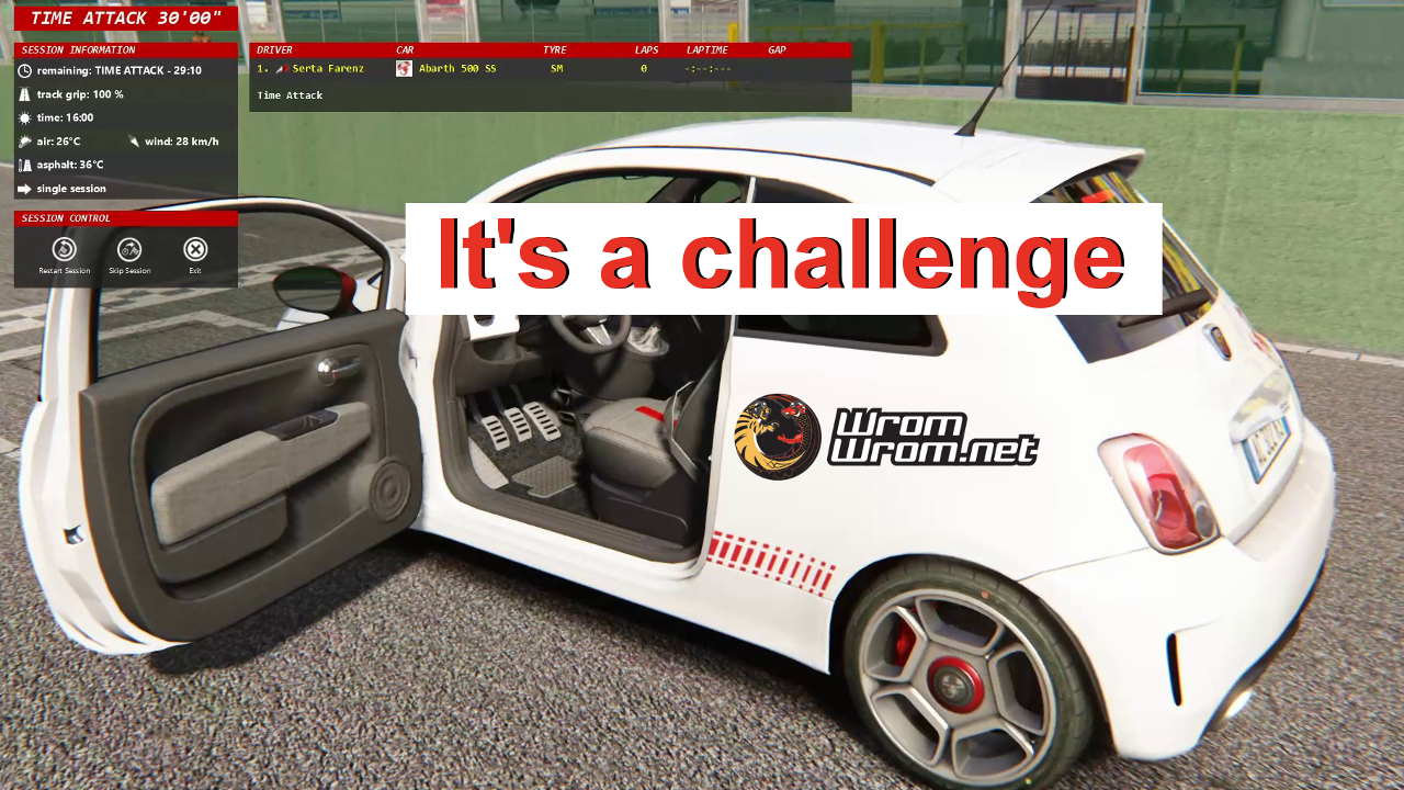 “It’s a Challenge” Serta’s Assetto Corsa Career 001. Fiat Abarth 500 @ Vallelunga